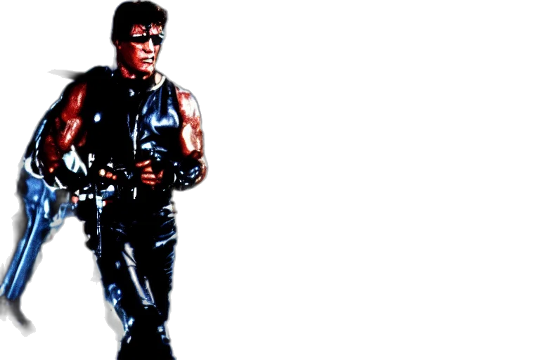 robot, jacket, weapon, pixel art, concept art, 3d render, comic book art, outer space transparent PNG cut-out