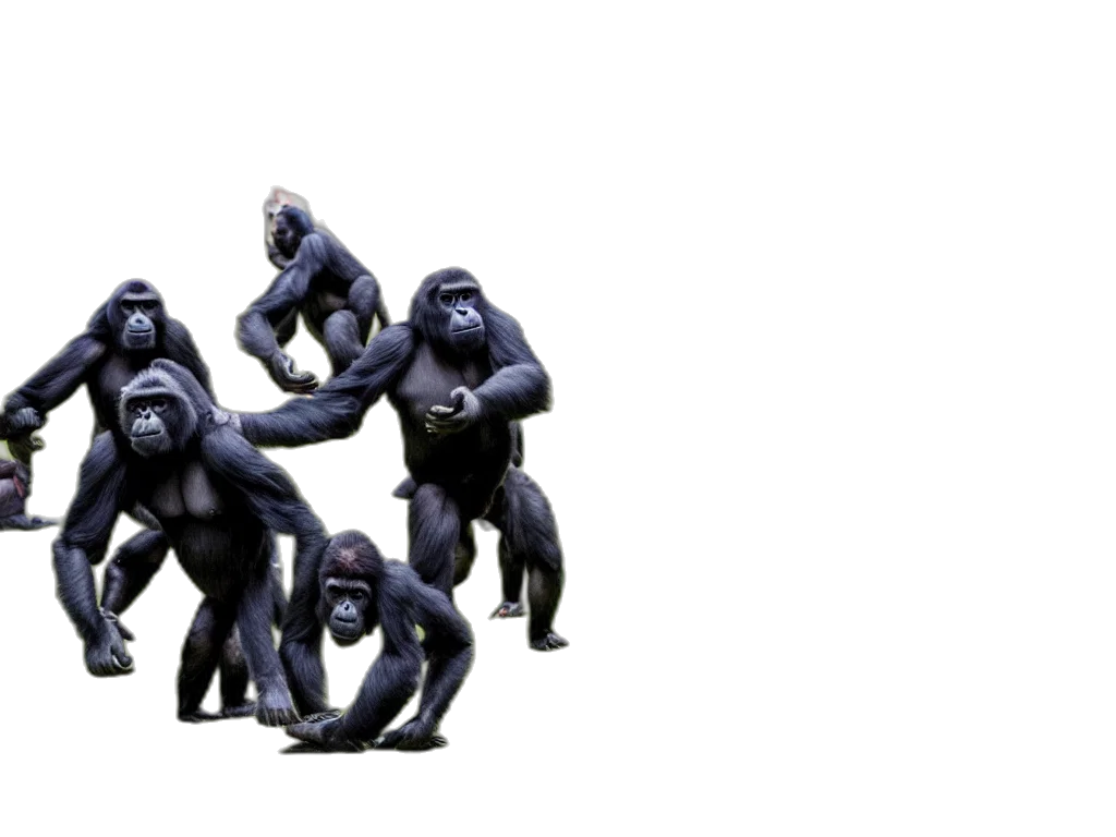 animal, creature, concept art, 3d render, forest, outer space, gorillas, playing transparent PNG cut-out