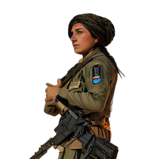 weapon, staff, jacket, face, concept art, photorealistic, pixel art, fantasy art transparent PNG cut-out