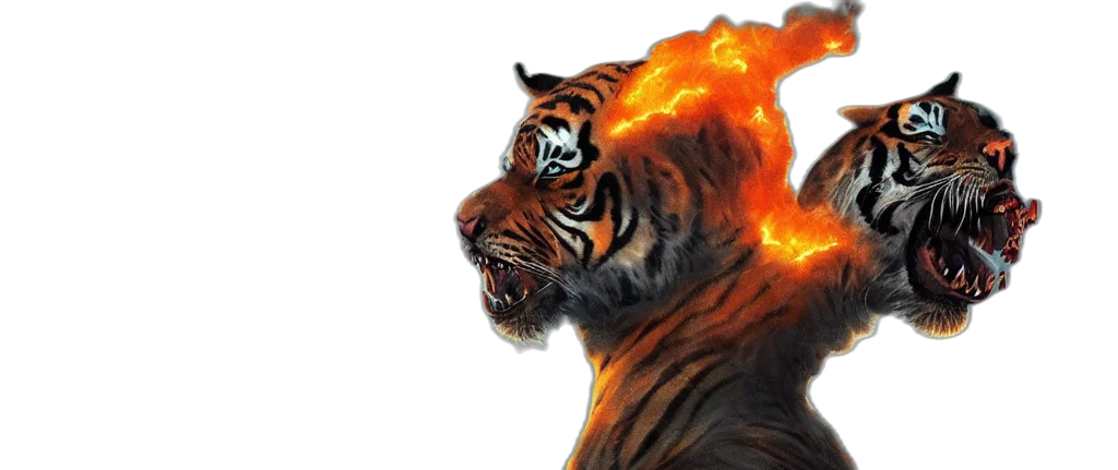 animal, comic book art, concept art, fantasy art, photorealistic, fire, two, headed transparent PNG cut-out