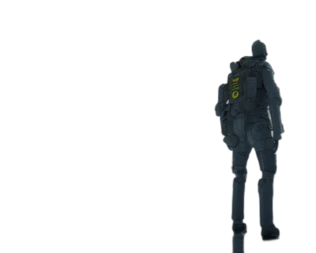 jacket, robot, weapon, staff, concept art, 3d render, cyberpunk, pixel art transparent PNG cut-out