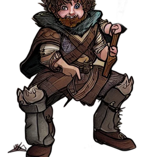 concept art, fantasy art, comic book art, watercolor, earth tones, halfling, dnd, illustration transparent PNG cut-out
