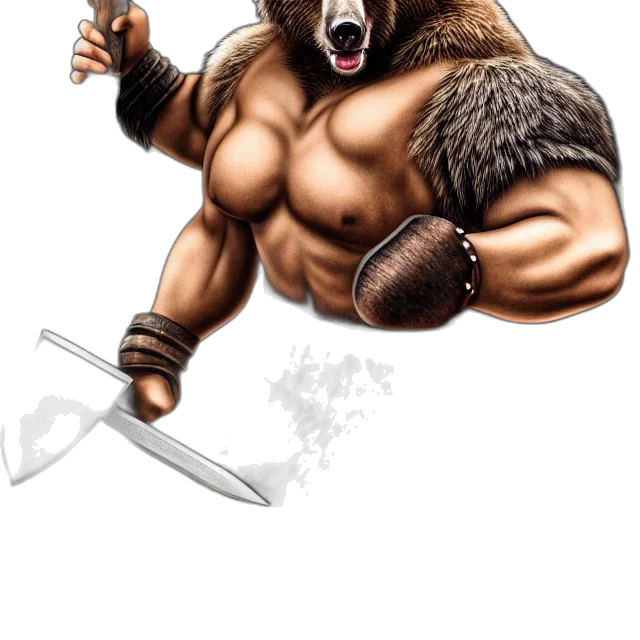 animal, weapon, concept art, fantasy art, comic book art, pixel art, bear, warrior transparent PNG cut-out