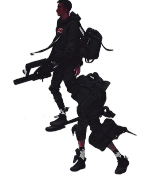 jacket, creature, weapon, staff transparent PNG cut-out
