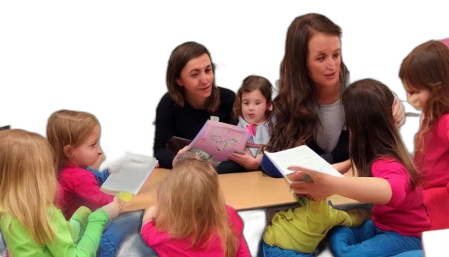 kindergarten, teacher, reading, megg transparent PNG cut-out