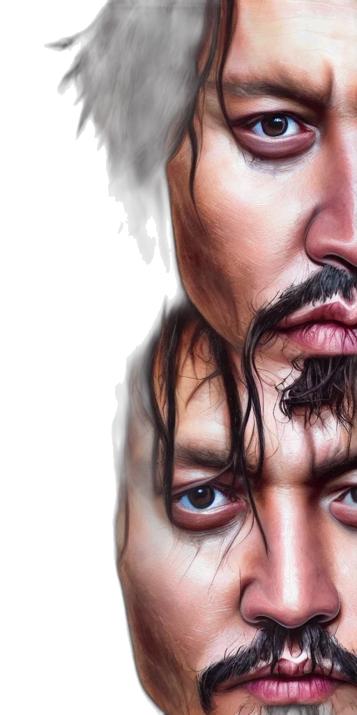face, hair, photorealistic, oil painting transparent PNG cut-out