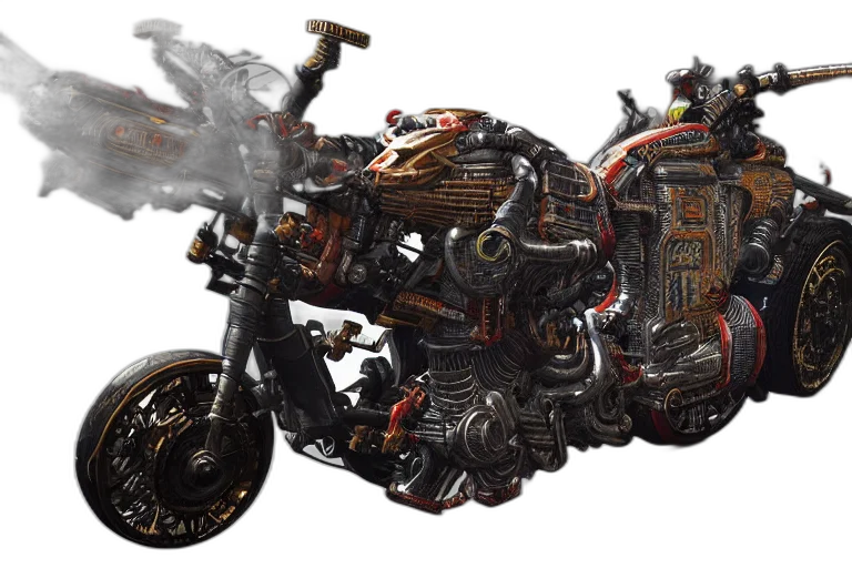 weapon, robot, concept art, fantasy art, photorealistic, cyberpunk, motorcycle, concept transparent PNG cut-out