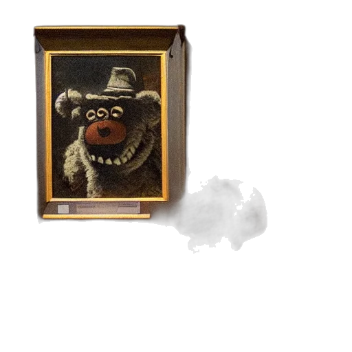 mask, face, hat, furniture, photorealistic, concept art, fog, museum transparent PNG cut-out