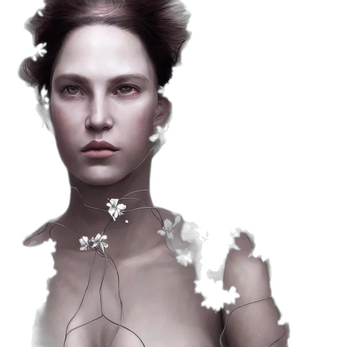 face, flower, dress, crown, photorealistic, concept art, fantasy art, cyberpunk transparent PNG cut-out
