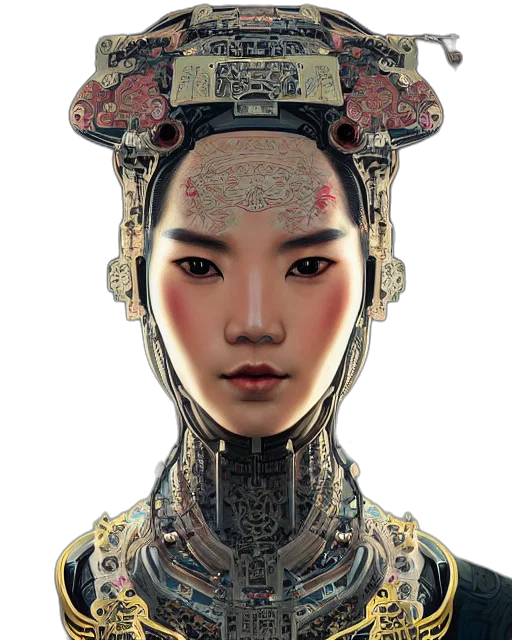 face, mask, robot, crown, photorealistic, concept art, fantasy art, 3d render transparent PNG cut-out