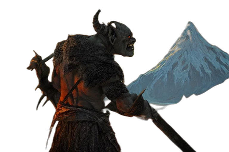 dragon, sword, staff, weapon, concept art, fantasy art, 3d render, orc transparent PNG cut-out