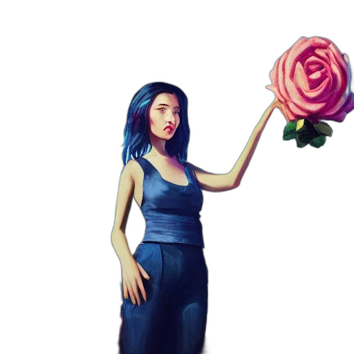 dress, flower, concept art, pixel art, vaporwave, fantasy art, blue, portrait transparent PNG cut-out