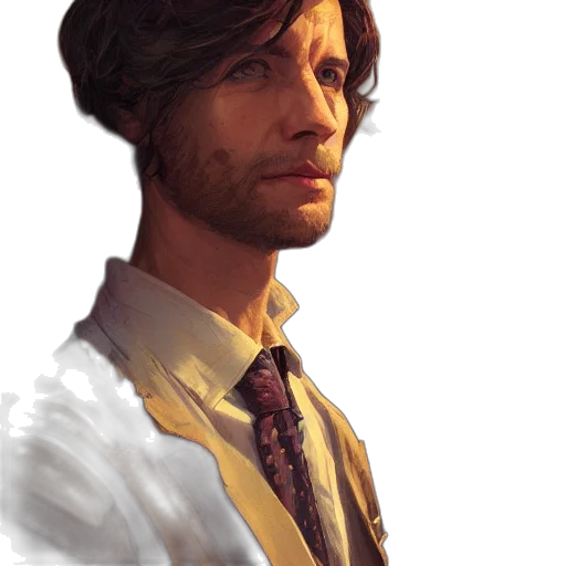 staff, face, jacket, hair, concept art, photorealistic, pixel art, fantasy art transparent PNG cut-out