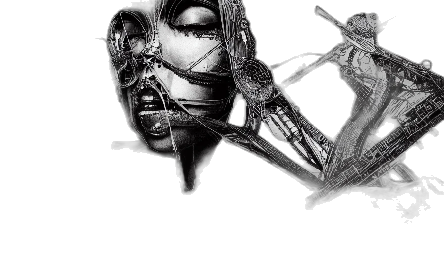 mask, face, weapon, robot, concept art, cyberpunk, photorealistic, pencil sketch transparent PNG cut-out