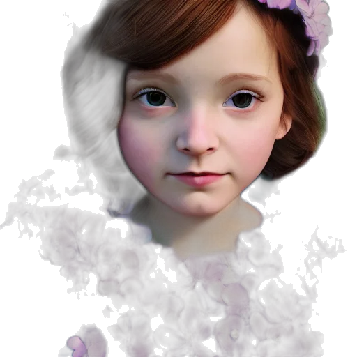 face, crown, flower, dress, photorealistic, fantasy art, concept art, 3d render transparent PNG cut-out