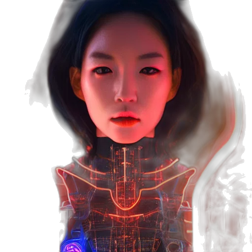 robot, face, jacket, cyberpunk, concept art, comic book art, photorealistic, neon lights transparent PNG cut-out