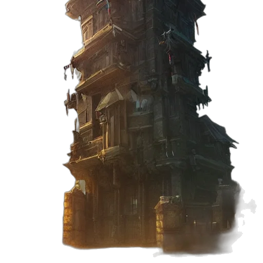 building, dress, weapon, crown, concept art, fantasy art, 3d render, watercolor transparent PNG cut-out