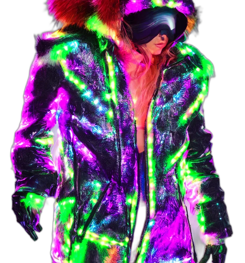 jacket, creature, cyberpunk, vaporwave, concept art, 3d render, neon lights, neon transparent PNG cut-out