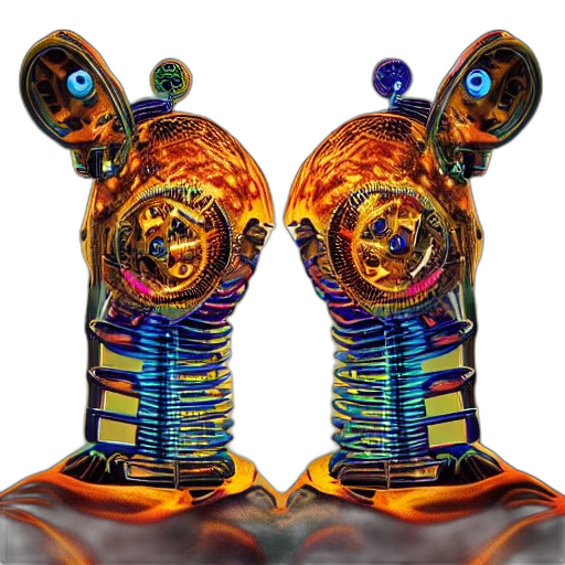 crown, robot, shoes, jewelry, 3d render, concept art, two, headed transparent PNG cut-out