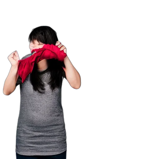 dress, jacket, staff, hair, red, portrait, sneezing, mid transparent PNG cut-out