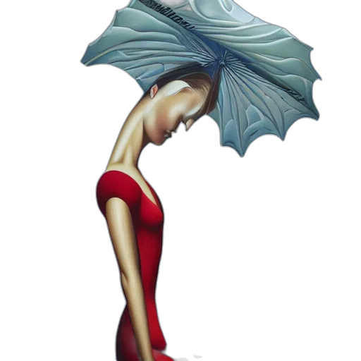 umbrella, dress, oil painting, photorealistic transparent PNG cut-out