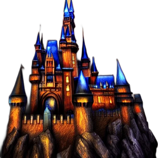 building, crown, concept art, fantasy art, 3d render, photorealistic, night, castle transparent PNG cut-out