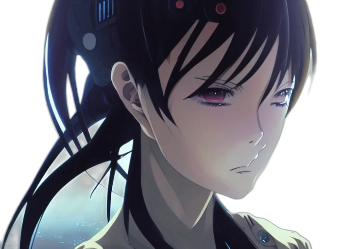 face, anime, comic book art, concept art, photorealistic, dark, portrait, cyborg transparent PNG cut-out