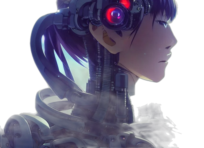 robot, face, weapon, mask, cyberpunk, concept art, anime, 3d render transparent PNG cut-out