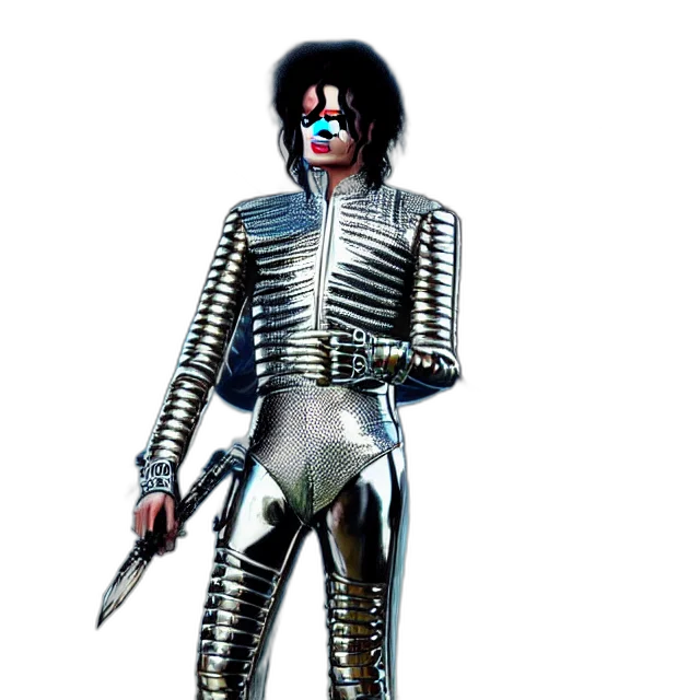 jacket, robot, sword, concept art, beautiful, futuristic, cyberpunk, michael transparent PNG cut-out