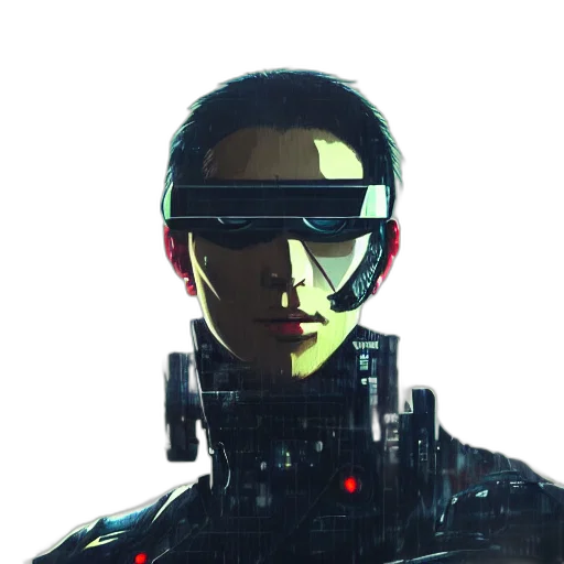 robot, face, mask, staff, cyberpunk, concept art, pixel art, 3d render transparent PNG cut-out