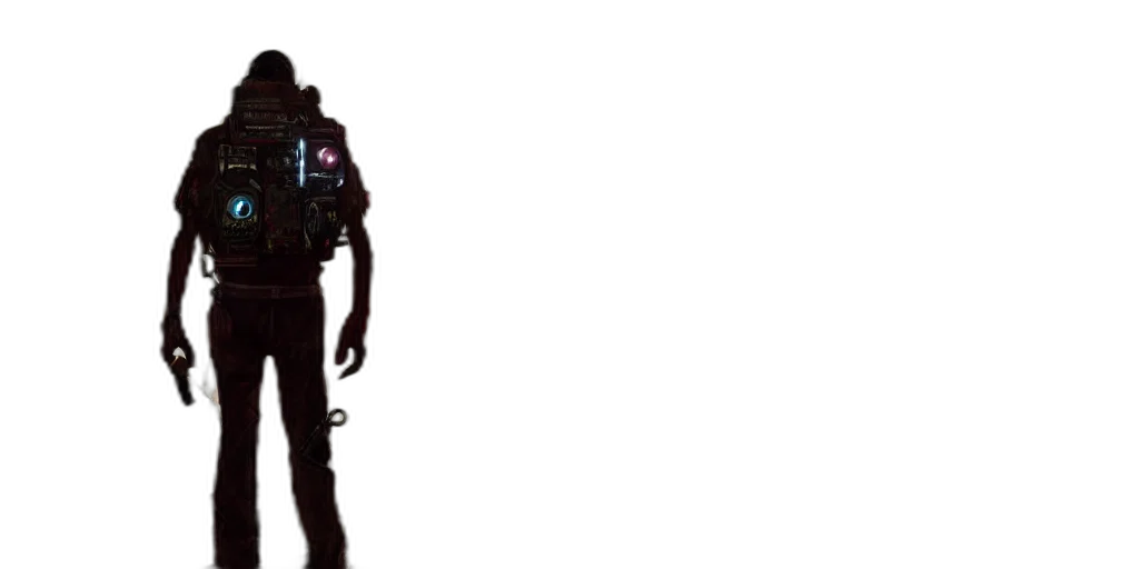 robot, creature, jacket, weapon transparent PNG cut-out