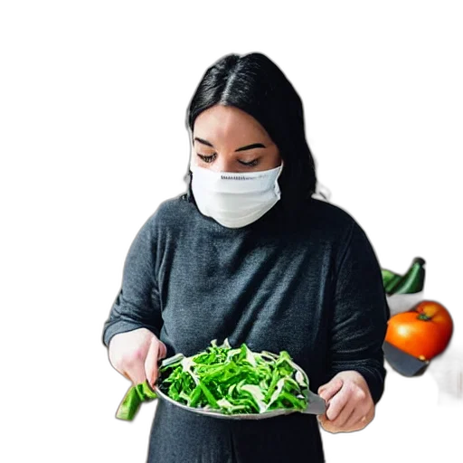 food, mask, staff, green, person, cutting, vegetables, while transparent PNG cut-out