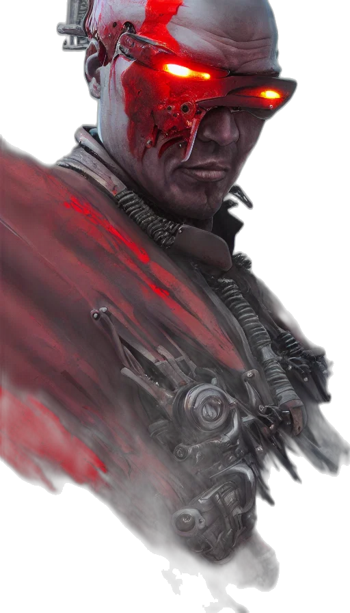 face, weapon, sword, staff, concept art, fantasy art, cyberpunk, comic book art transparent PNG cut-out
