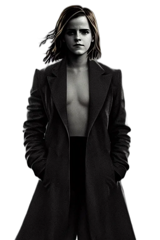 jacket, dress, hair, face, photorealistic, concept art, dark, emma transparent PNG cut-out