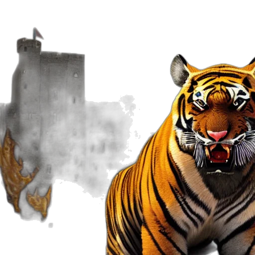 animal, concept art, photorealistic, comic book art, watercolor, tiger, fire, flying transparent PNG cut-out