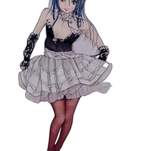 dress, robot, concept art, anime, pixel art, fantasy art, monochrome, blue transparent PNG cut-out