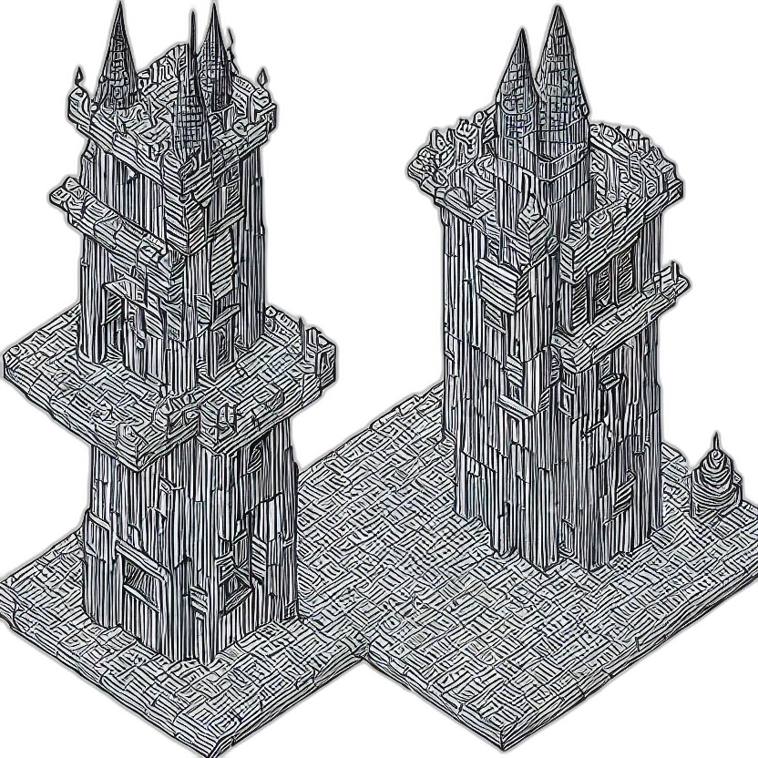 building, crown, 3d render, concept art, pixel art, fantasy art, monochrome, isometric transparent PNG cut-out