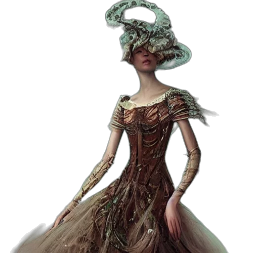 dress, creature, crown, concept art, fantasy art, 3d render, comic book art, earth tones transparent PNG cut-out