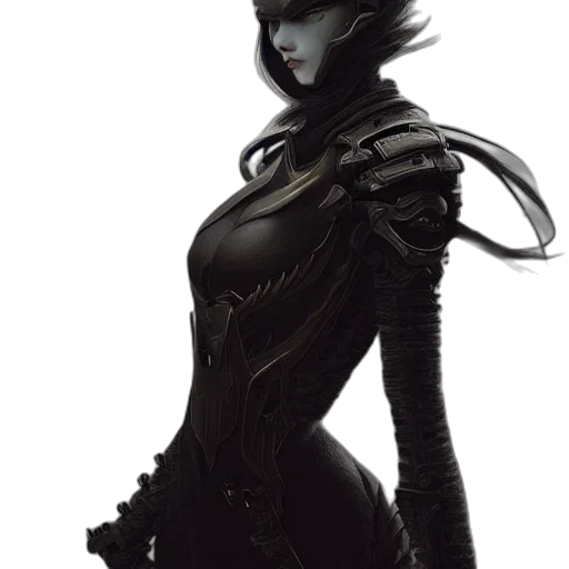 dress, mask, robot, concept art, fantasy art, comic book art, cyberpunk, dark transparent PNG cut-out
