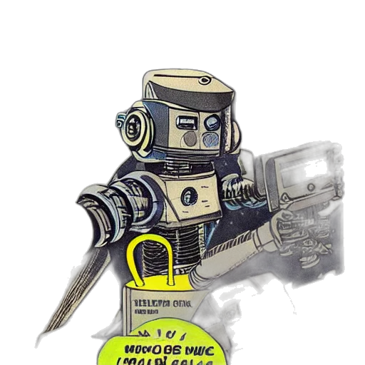 robot, weapon, staff, bottle, concept art, comic book art, cyberpunk, cartoon transparent PNG cut-out