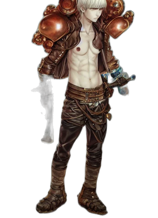 staff, jacket, weapon, concept art, fantasy art, comic book art, cyberpunk, earth tones transparent PNG cut-out