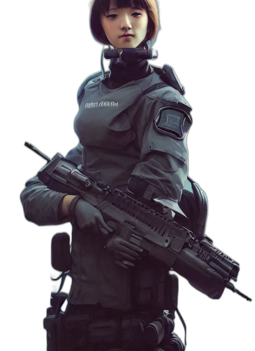 weapon, jacket, staff, robot transparent PNG cut-out