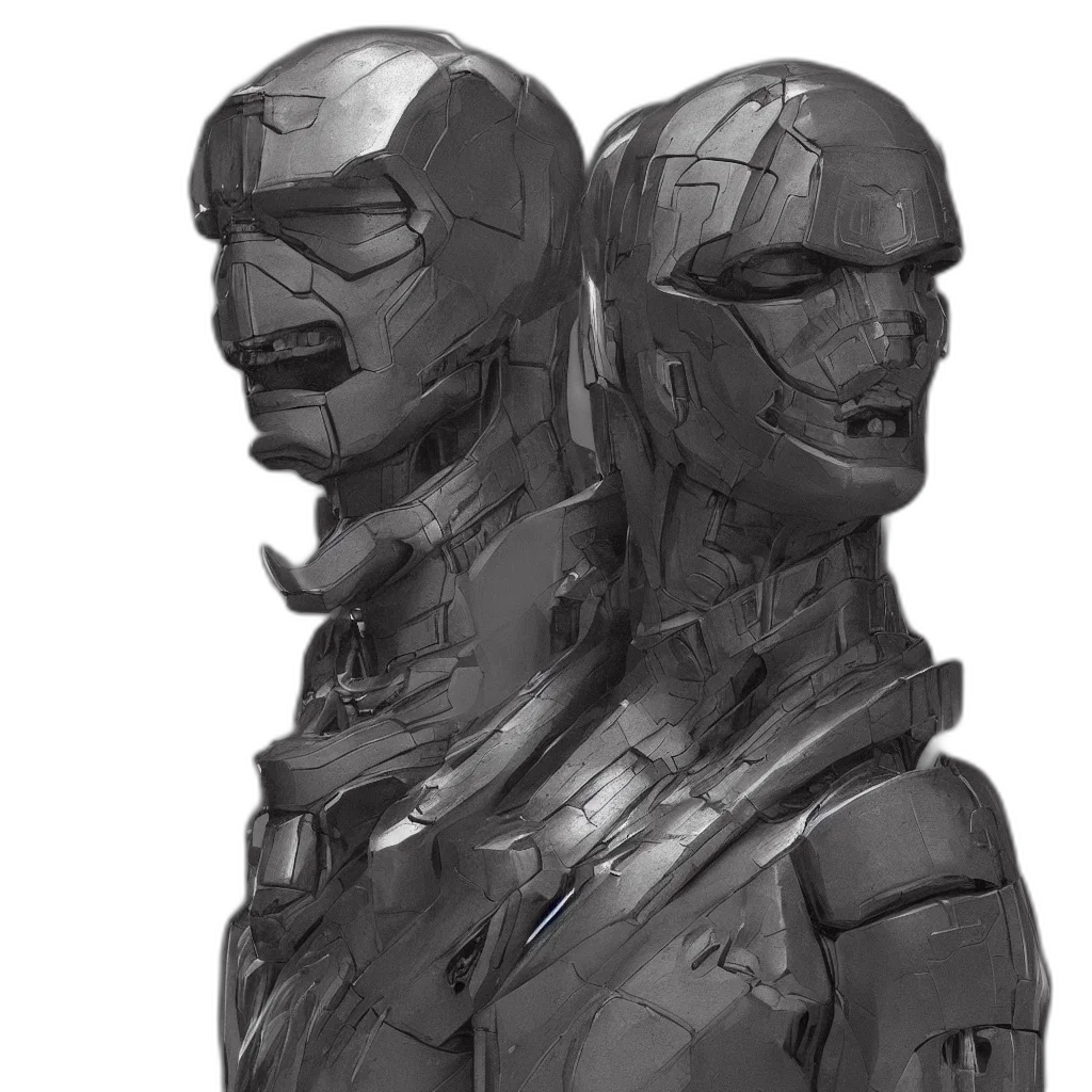 robot, mask, face, concept art, 3d render, cyberpunk, fantasy art, monochrome transparent PNG cut-out