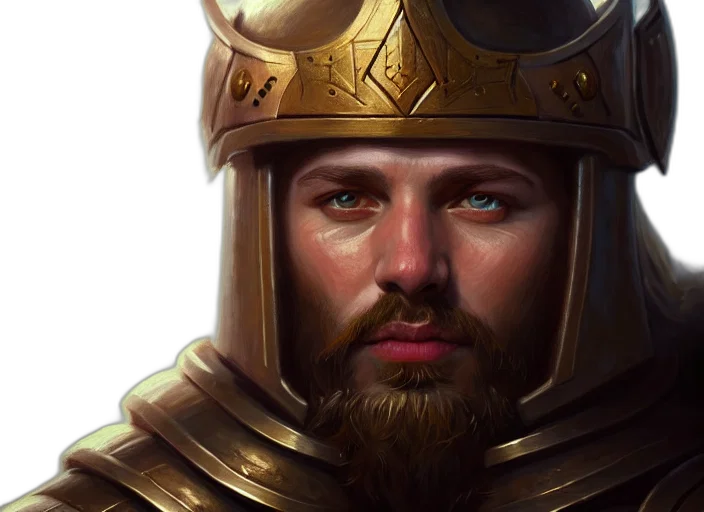 face, crown, sword, fantasy art, photorealistic, concept art, oil painting, golden transparent PNG cut-out