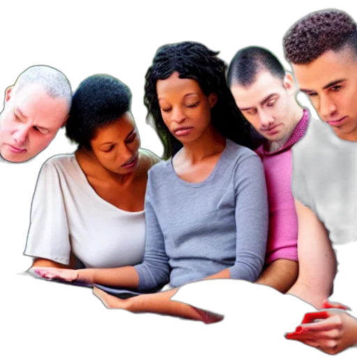 two, women, three, men transparent PNG cut-out