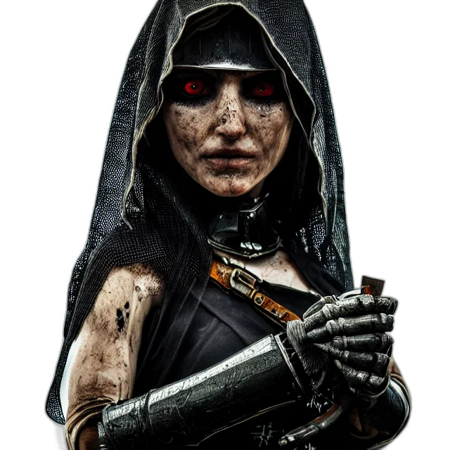 mask, staff, weapon, face, concept art, cyberpunk, comic book art, photorealistic transparent PNG cut-out