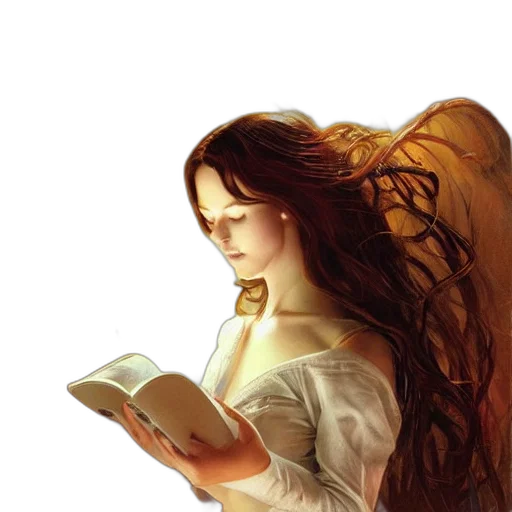 dragon, fantasy art, oil painting, photorealistic, concept art, golden, girl, reading transparent PNG cut-out
