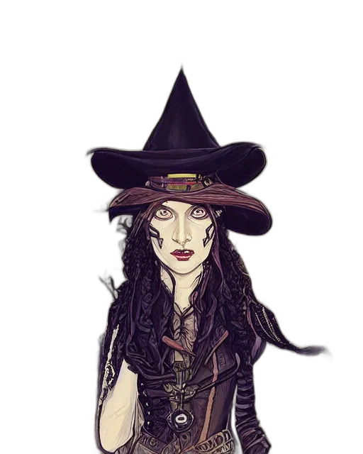 hat, staff, fantasy art, cartoon, concept art, comic book art, dark, detailed transparent PNG cut-out