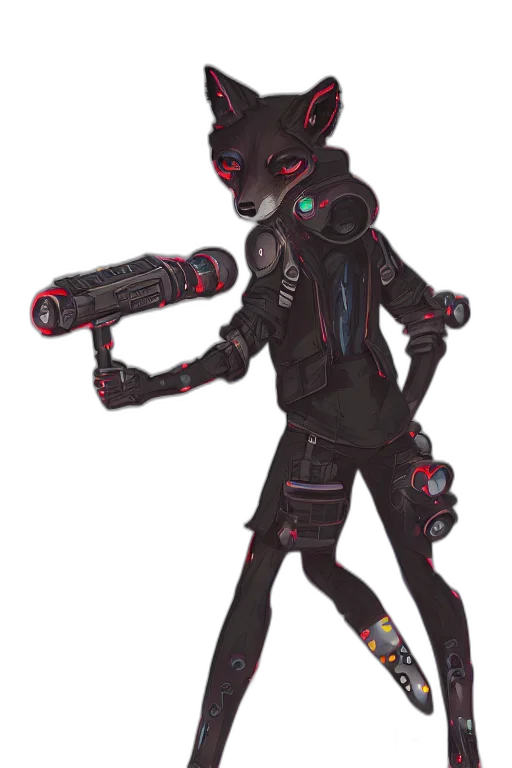 robot, staff, weapon, jacket, concept art, cyberpunk, pixel art, 3d render transparent PNG cut-out