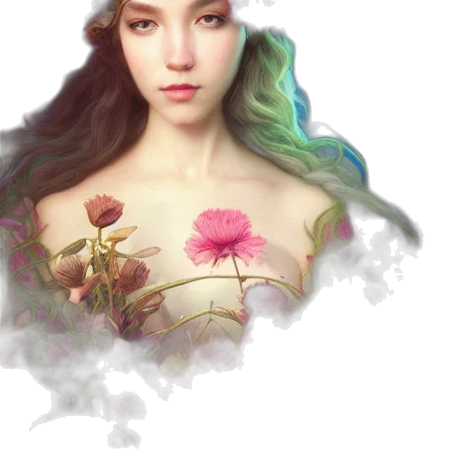 flower, face, dragon, jewelry, photorealistic, fantasy art, oil painting, watercolor transparent PNG cut-out